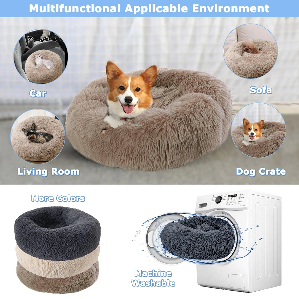 Plush Dog Bed Round Soft Calming Bed for Small Large Dogs & Cats