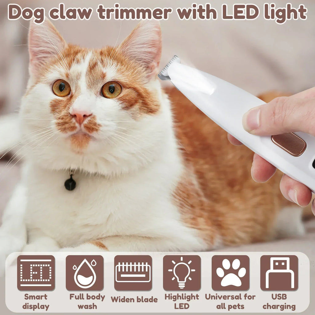 Dog Paw Trimmer with LED Light – Waterproof Rechargeable Dog Clipper