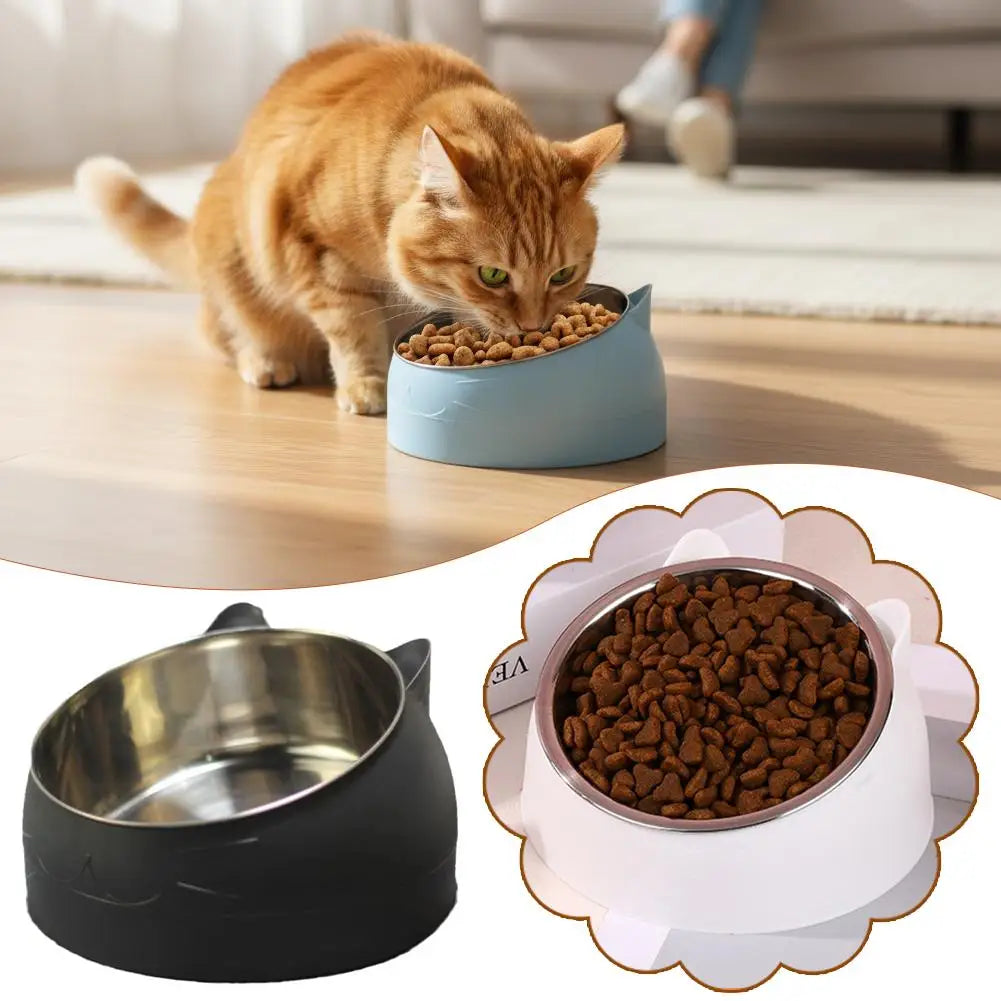 Eco-Friendly1PC Stainless Steel Cat Bowl, 15° Inclined Pet Food Dish with Non-Slip Base, Anti-Choke Feeder for Cats/Kittens/Dogs