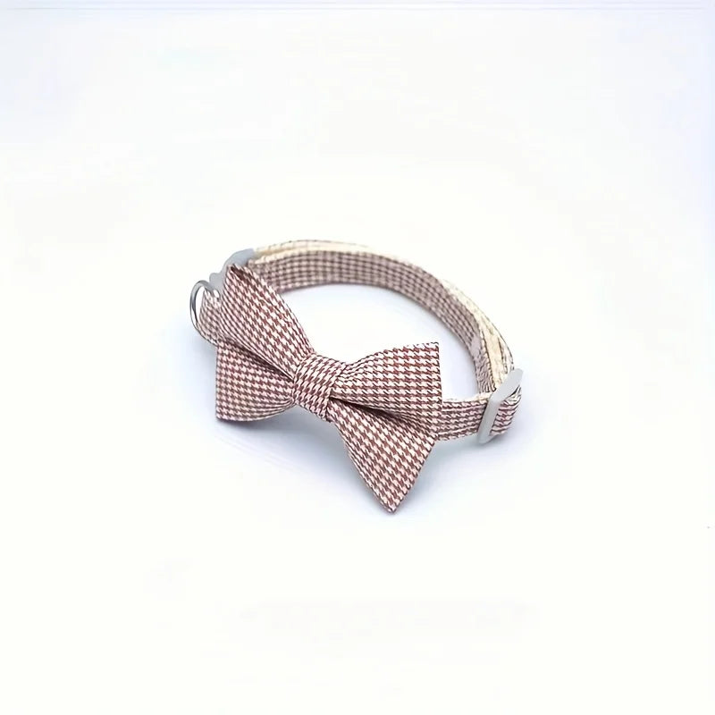 Plaid Cat Collar with Tie Bow, Adjustable Nylon Pet Accessory