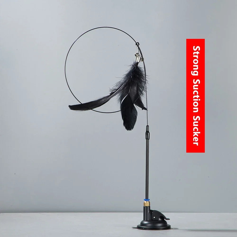 Cat Teaser Wand – Interactive Feather Toy with Bell & Suction Cup
