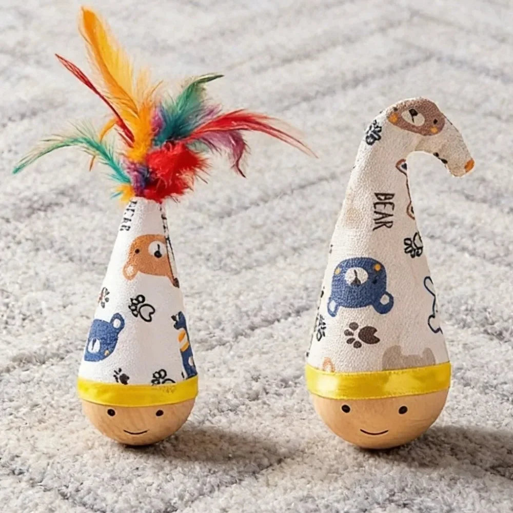 Cat Wobbler Toy – Interactive Wooden Tumbler