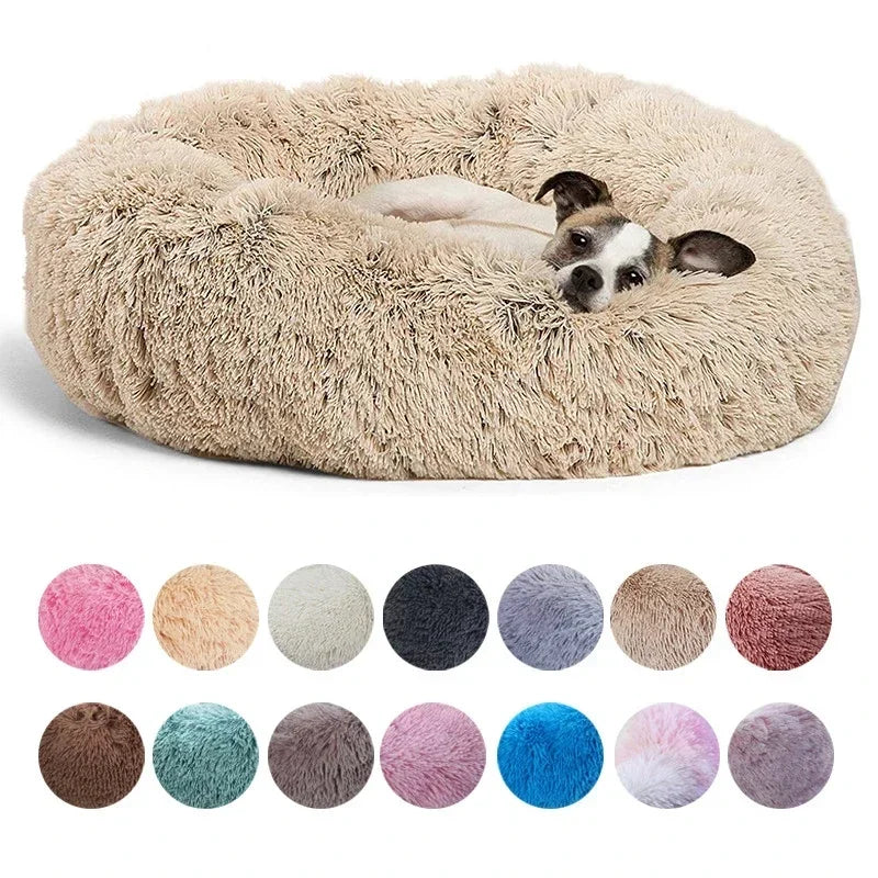 Plush Dog Bed Round Soft Calming Bed for Small Large Dogs & Cats