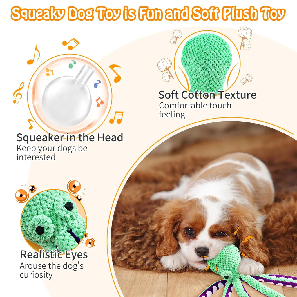 Squeaky Octopus Plush Dog Toy – Interactive Teething Chew Toy