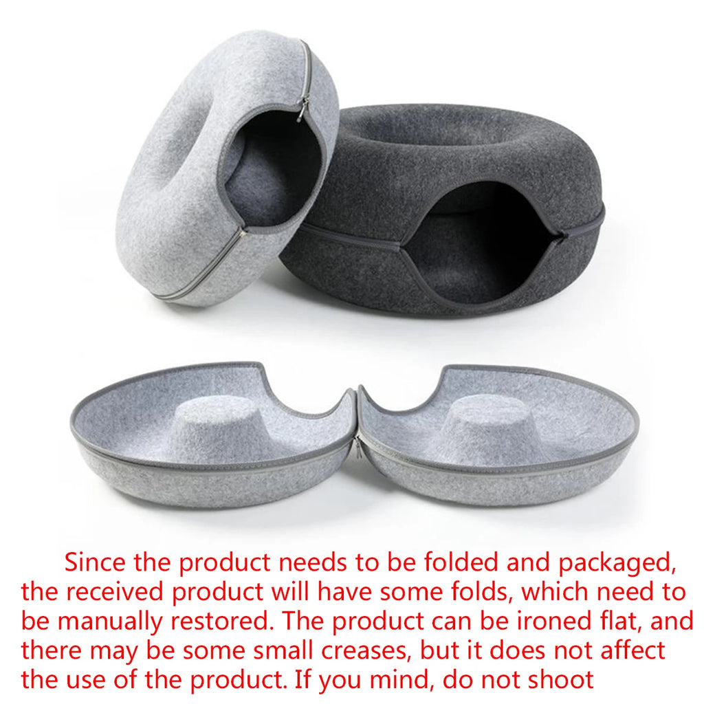 Cat Tunnel Bed – Felt Donut Nest & Sleeping House