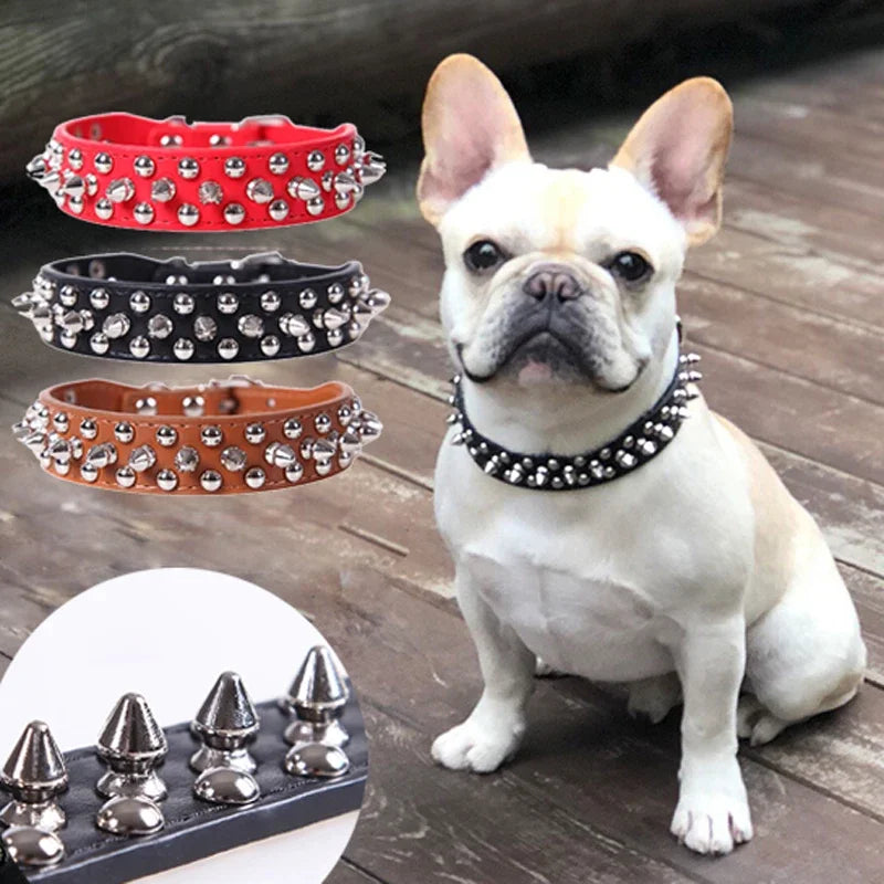 Leather Dog Collar Adjustable PU Neck Strap with Buckle