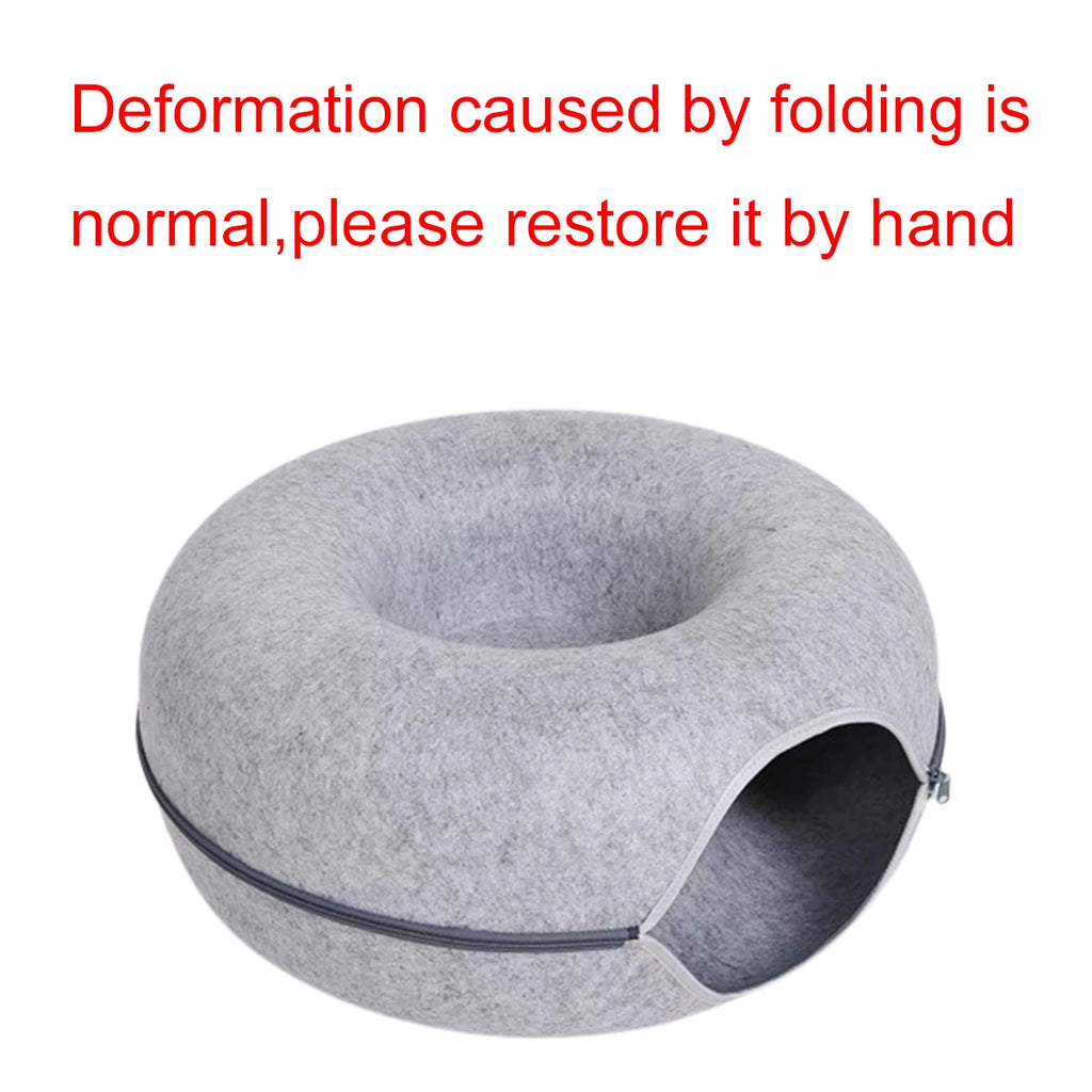 Cat Tunnel Bed – Felt Donut Nest & Sleeping House