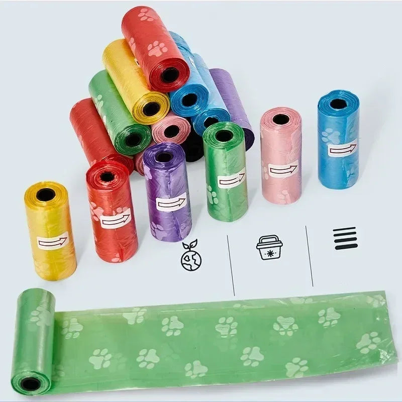Dog Poop Bags Biodegradable Leak Proof Scented Paw Print Rolls