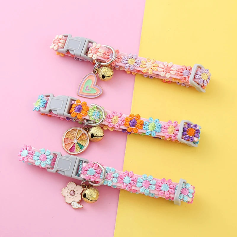 Adjustable Cat Collar with Bell – Colorful Paw Print Kitten Collar