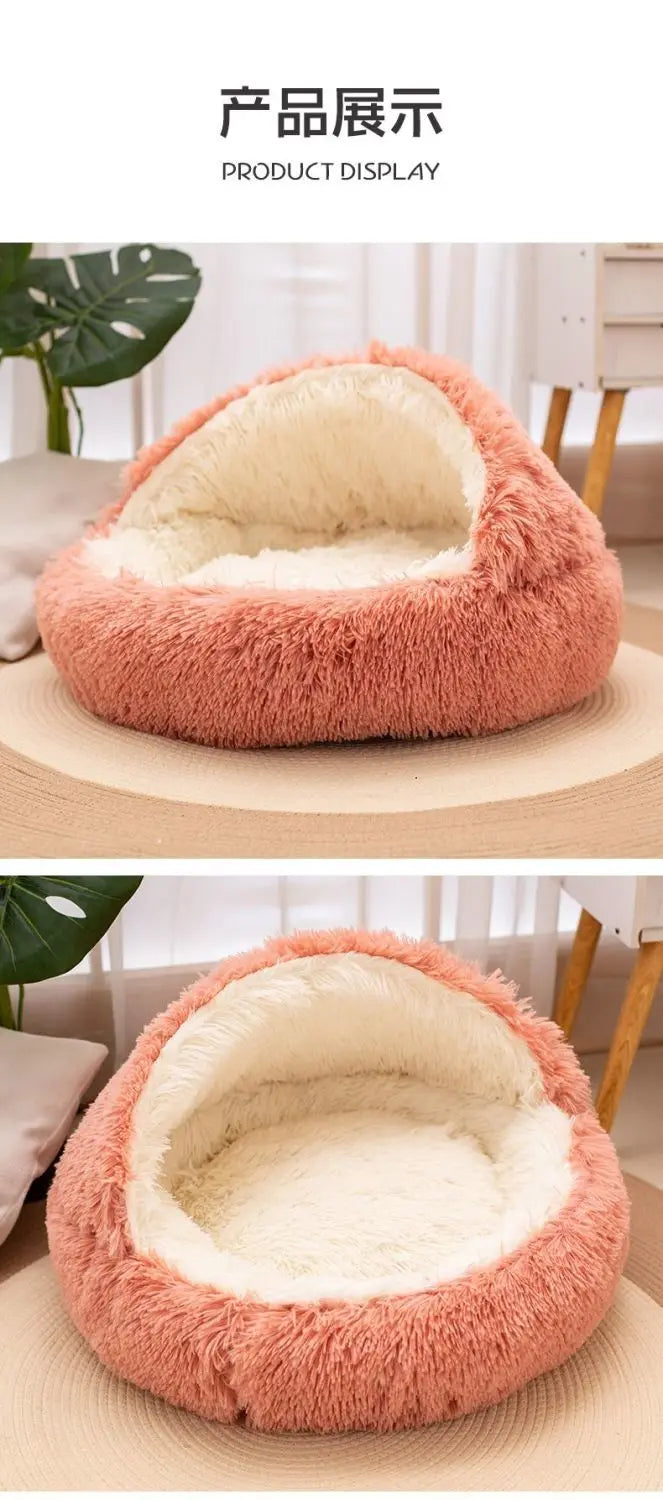 Covered Cat Bed – 2-in-1 Plush Cave Bed for Cats & Small Dogs