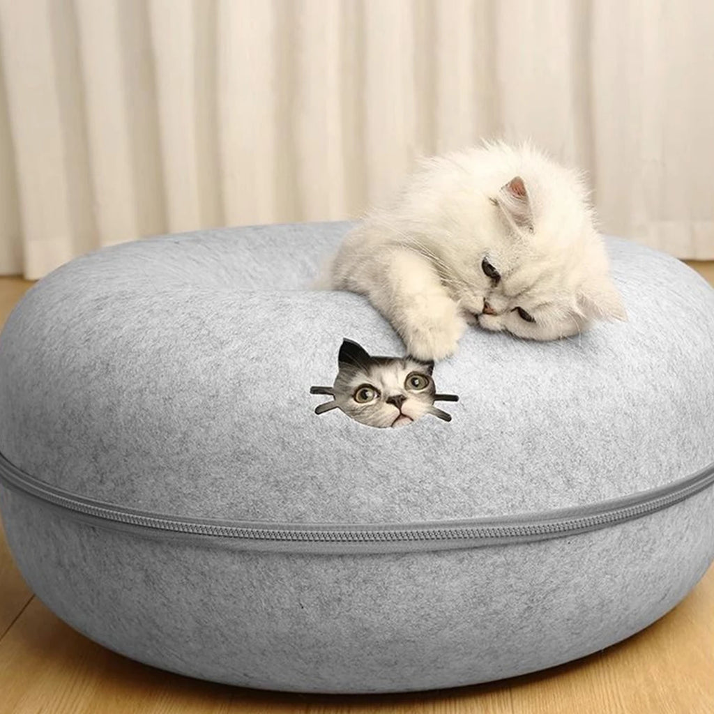 Cat Tunnel Bed – Felt Donut Nest & Sleeping House