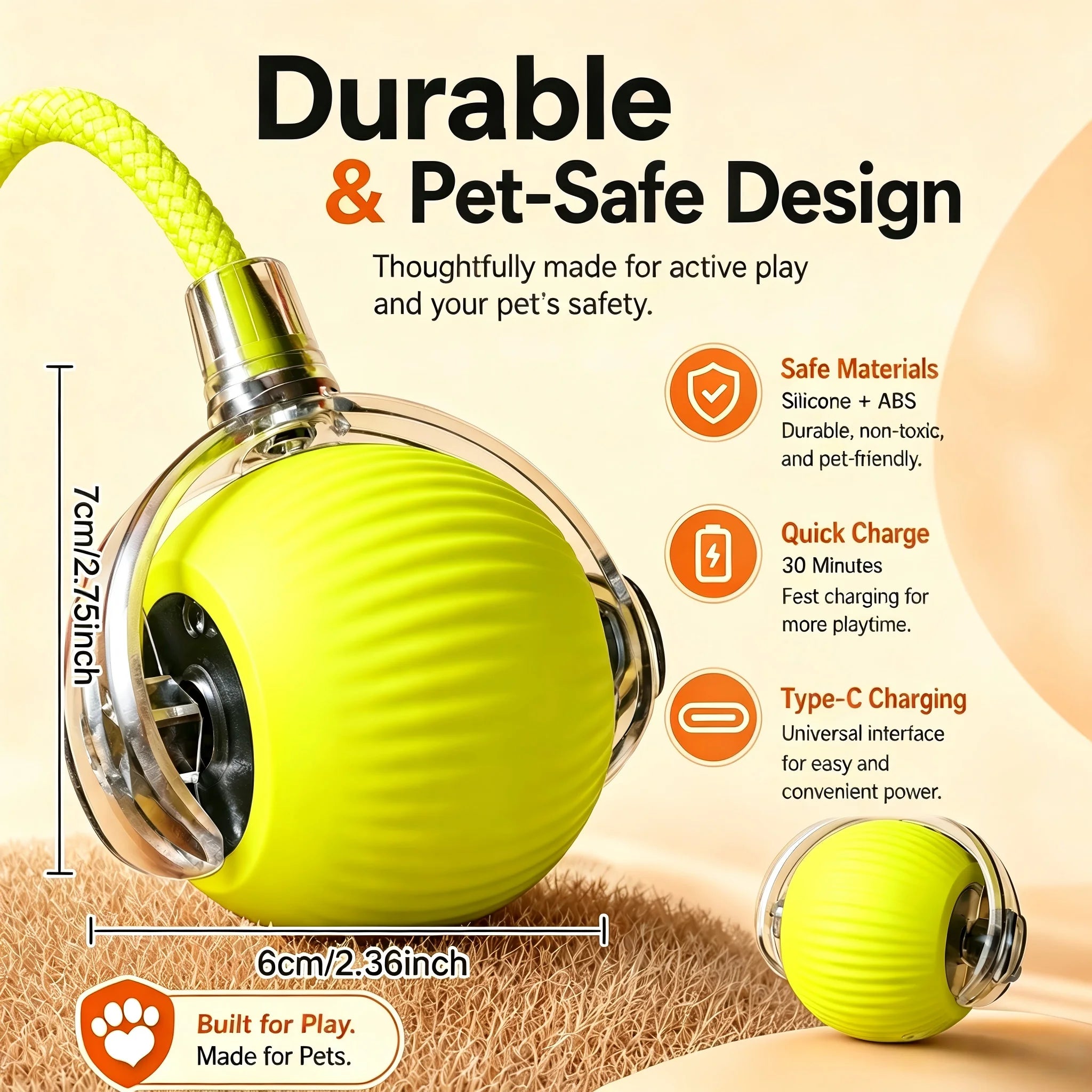 Smart Obstacle Avoidance Cat Ball Toy Adjustable Speed Electric Self Rolling Interactive Ball With Long Elastic Rope For Play