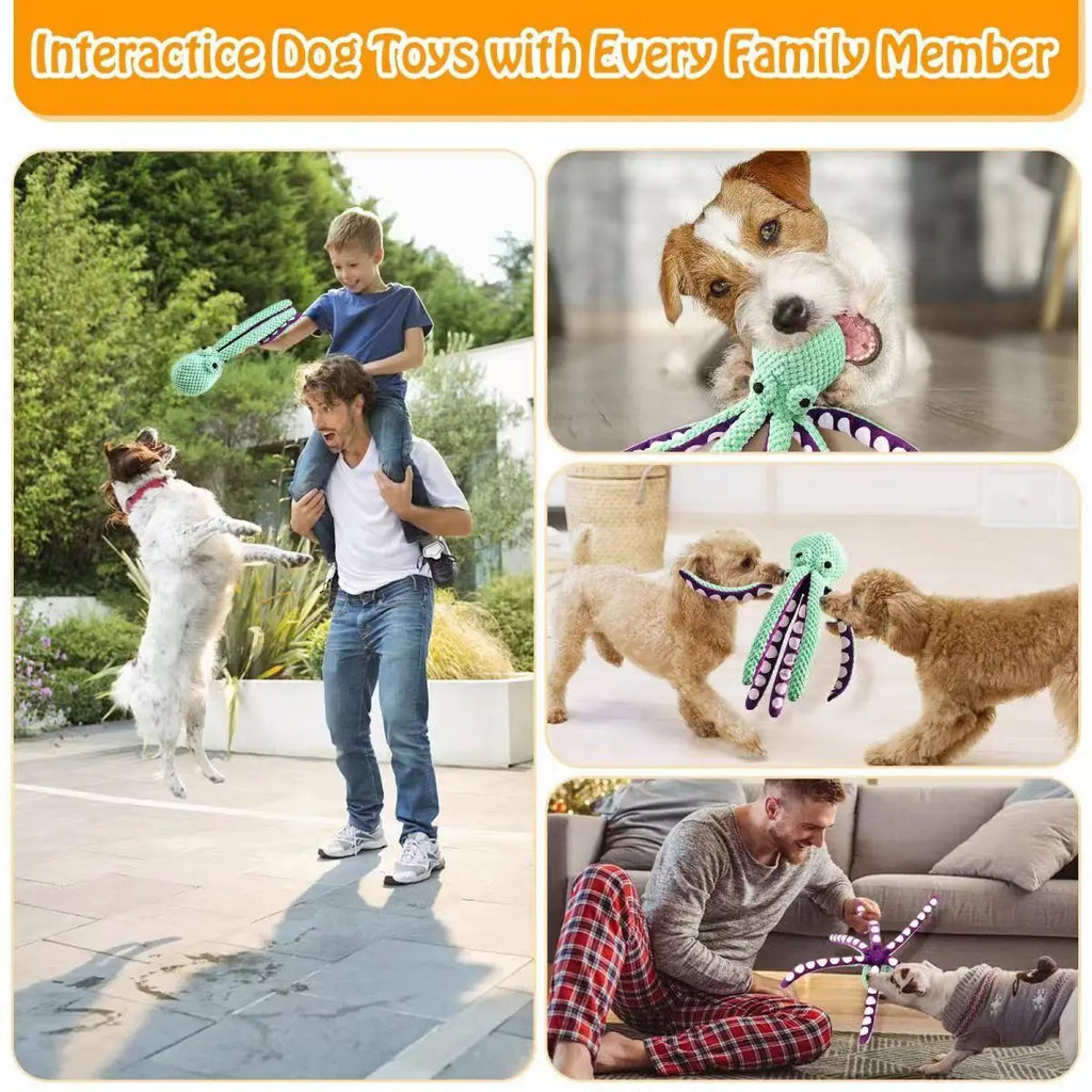 Plush Dog Toy – Octopus Squeaky Interactive Companion