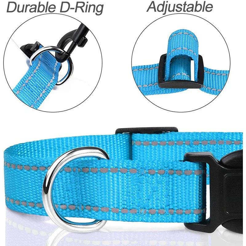 Reflective Dog Collar, Adjustable Nylon Safety Collar for Small Dogs