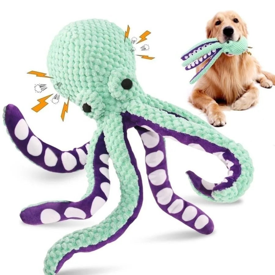 Squeaky Octopus Plush Dog Toy – Interactive Teething Chew Toy