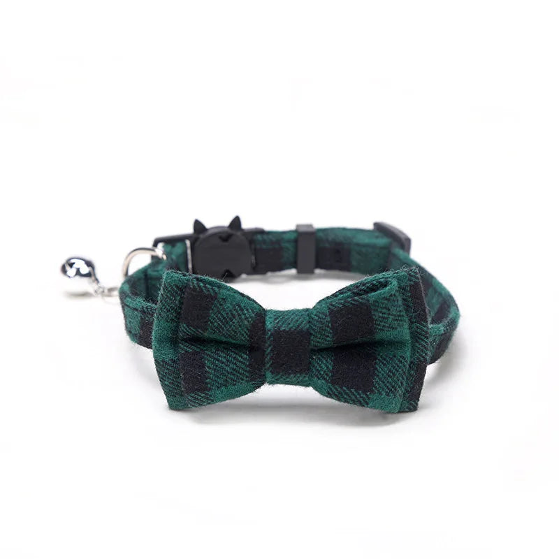 Breakaway Cat Collar with Bell – Plaid Bow Tie Adjustable Collar