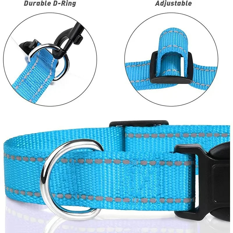 Reflective Dog Collar, Adjustable Nylon Safety Collar for Small & Medium Dogs