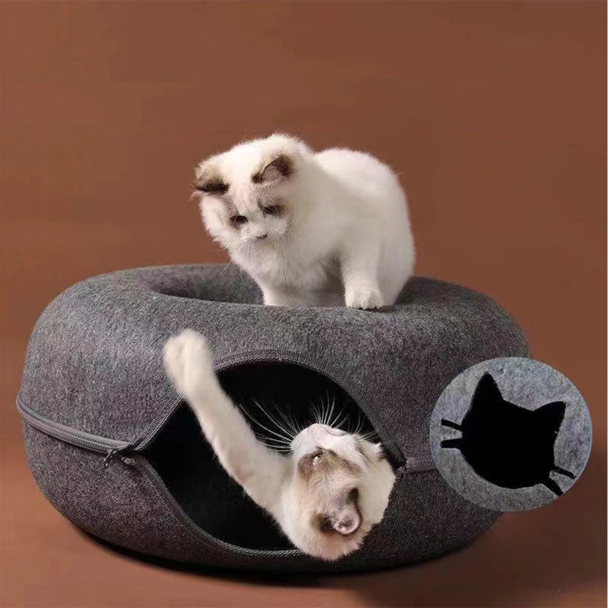 Cat Tunnel Bed – Felt Donut Nest & Sleeping House