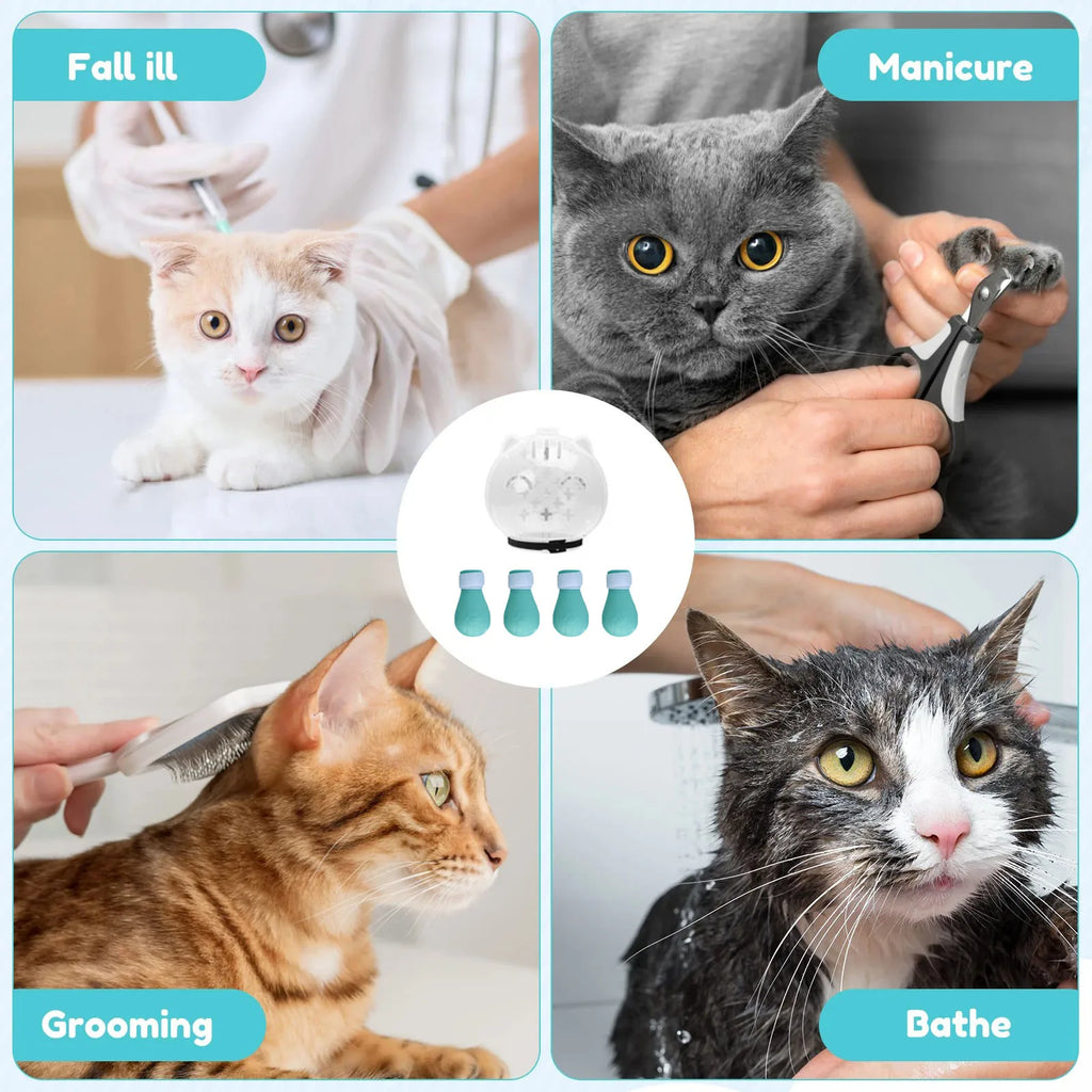 Cat Muzzle for Grooming, Anti-Bite Cover with 4 Paw Shoes