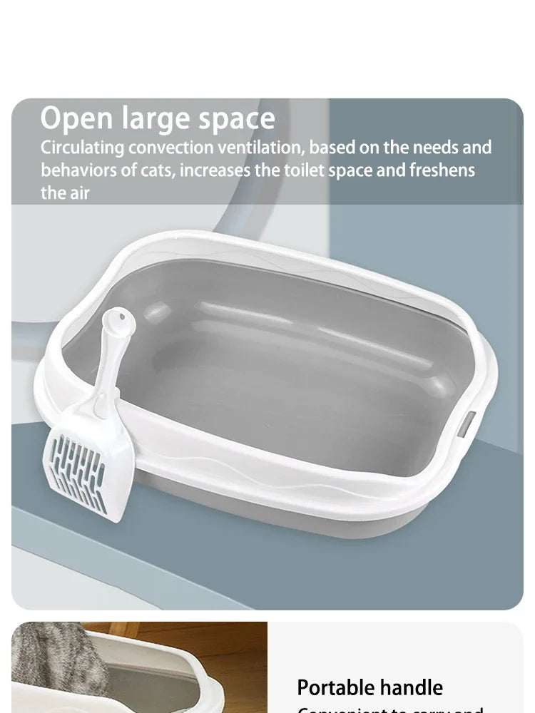 Large Cat Litter Box – Semi-Enclosed Toilet Tray with High Sides