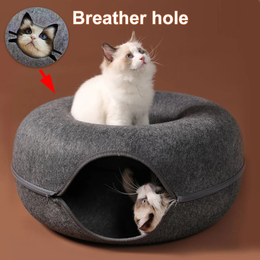 Cat Tunnel Bed – Felt Donut Nest & Sleeping House