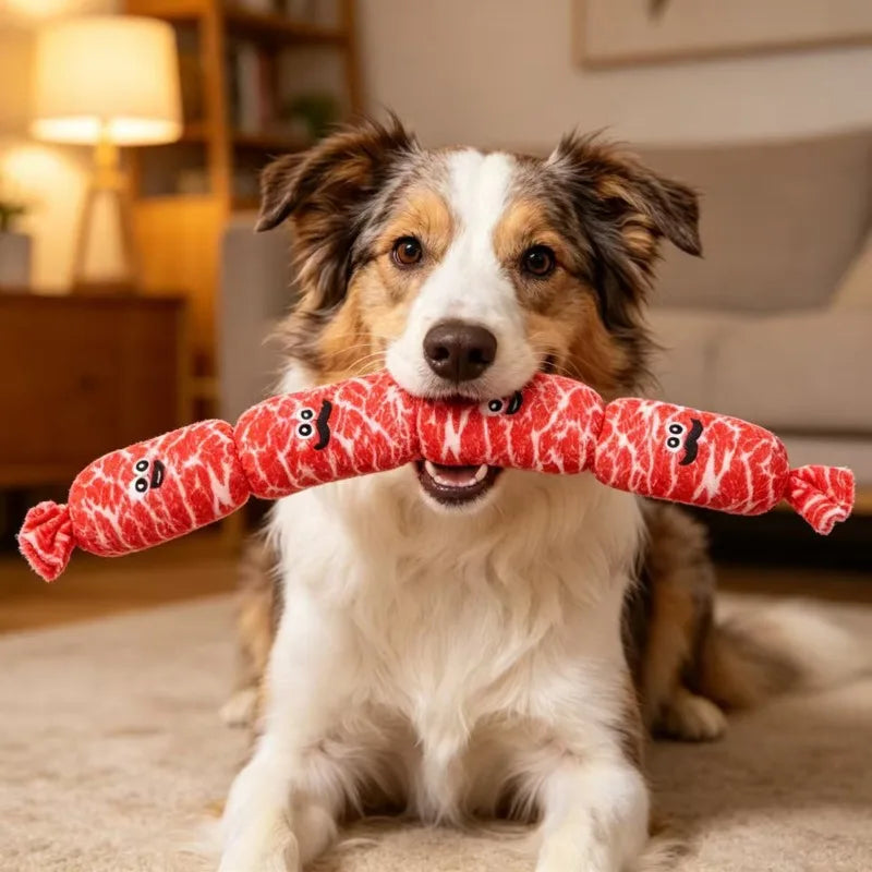 Squeaky Dog Toy – Soft Plush Sausage Chew Toy for Puppies