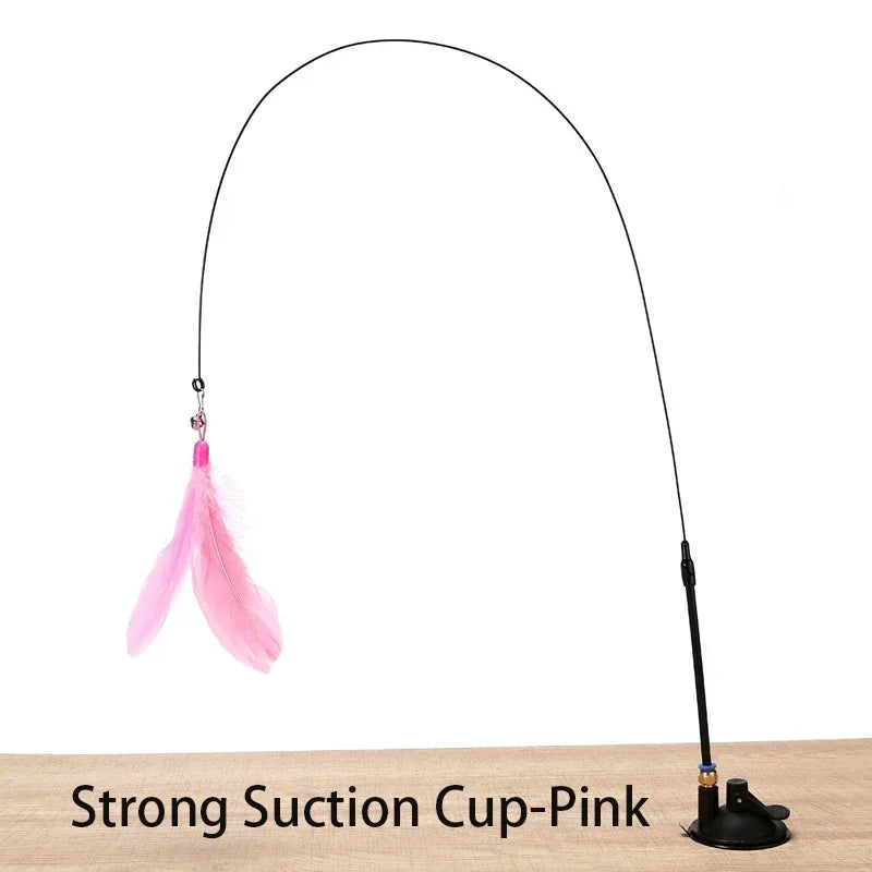 Cat Teaser Toy – Suction Cup Feather Wand with Bell