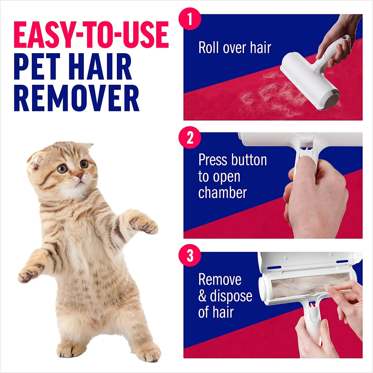 Pet Hair Remover Roller with Self-Cleaning Base for Dogs & Cats