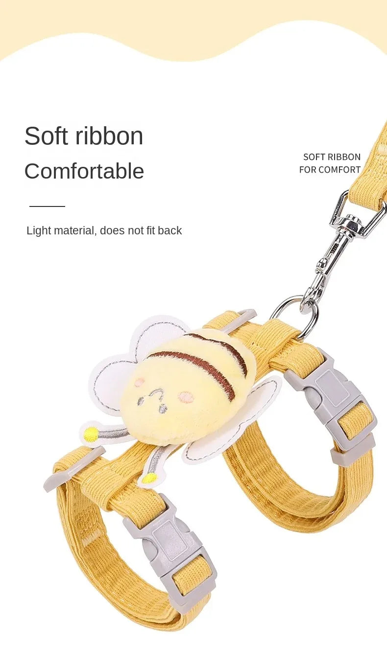 Cat Harness and Leash Set – Adjustable Cartoon Bee Design