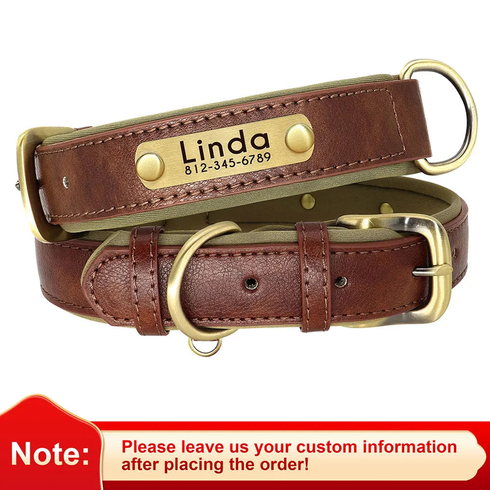 Personalized Dog Collar, Adjustable Padded PU Leather Collar