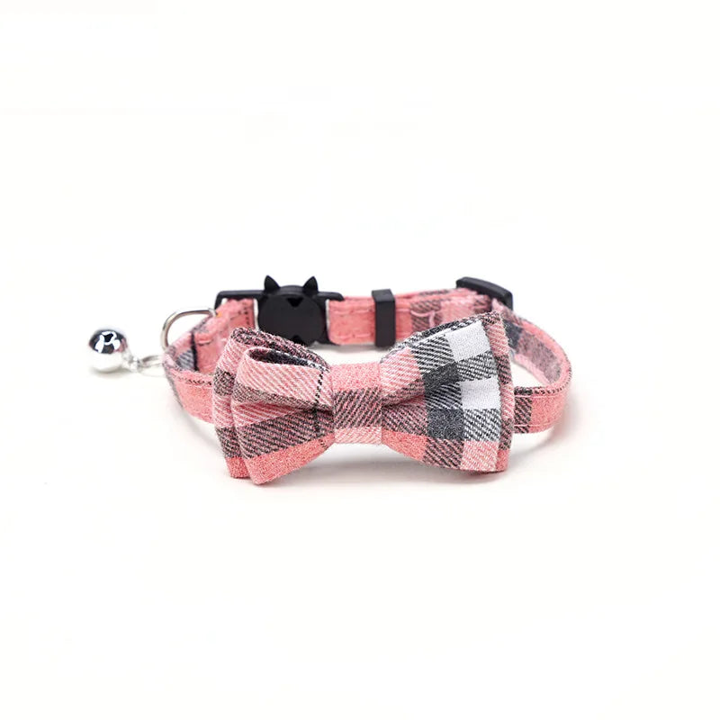 Breakaway Cat Collar with Bell – Plaid Bow Tie Adjustable Collar
