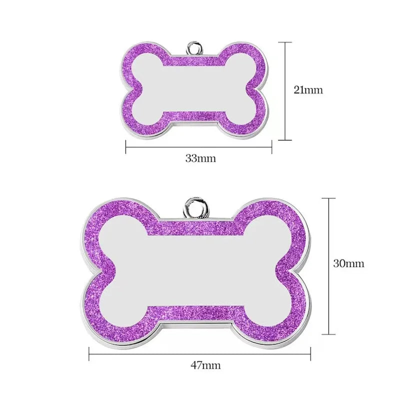 Custom Double Side Dog Cat ID Tag Glitter Dogs Cats Name Pendant Tags Pet Collar Accessories Anti-lost Bone Tags for Dog Cat