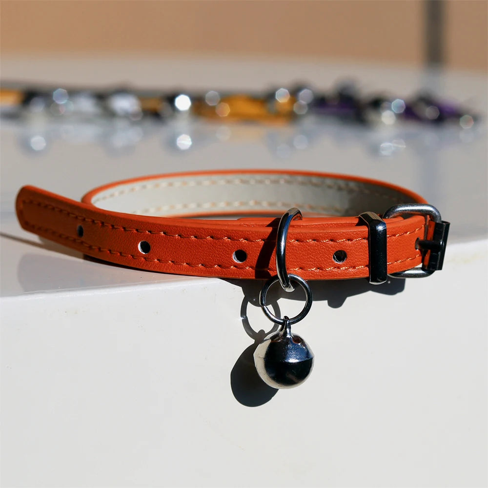 Cat Collar – Adjustable PU Leather Padded Collar with Metal Buckle