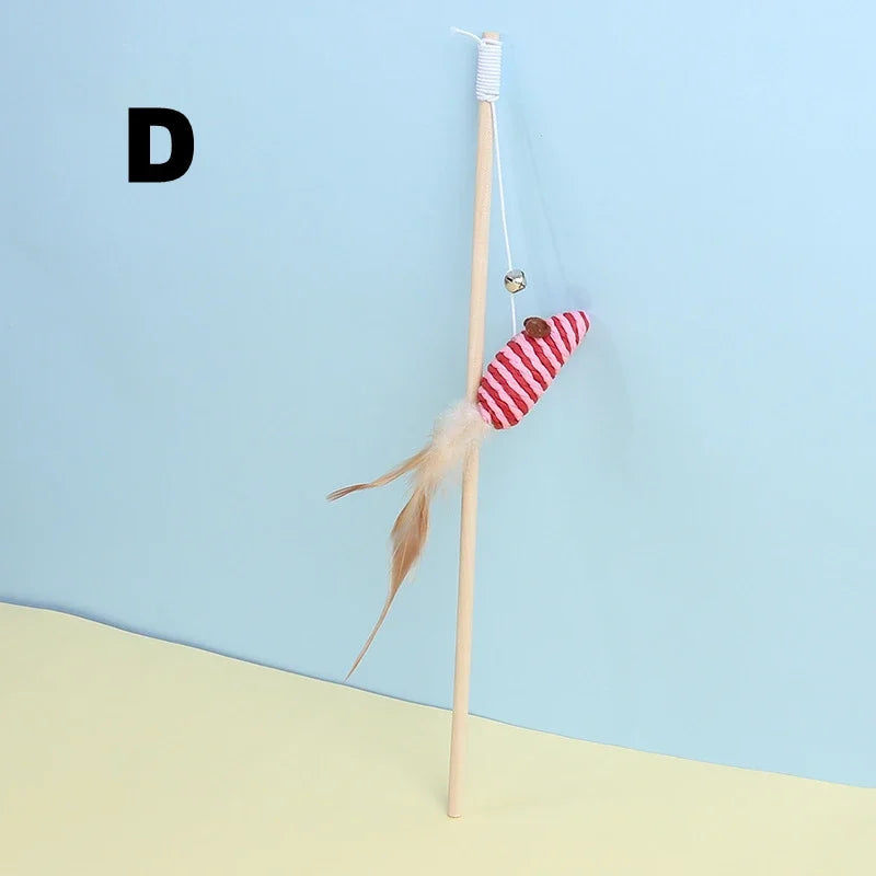 Cat Teaser Toy – Wooden Wand with Bell & Elastic Rope