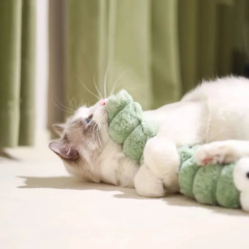 Plush Cat Chew Toy – Caterpillar Catnip Pillow for Cats