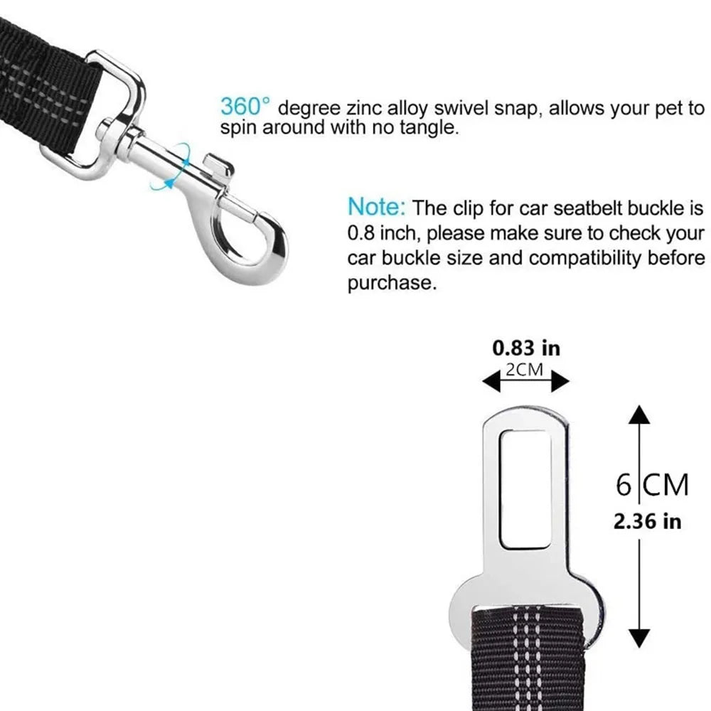 Adjustable Dog Car Seat Belt – Nylon Reflective Travel Harness