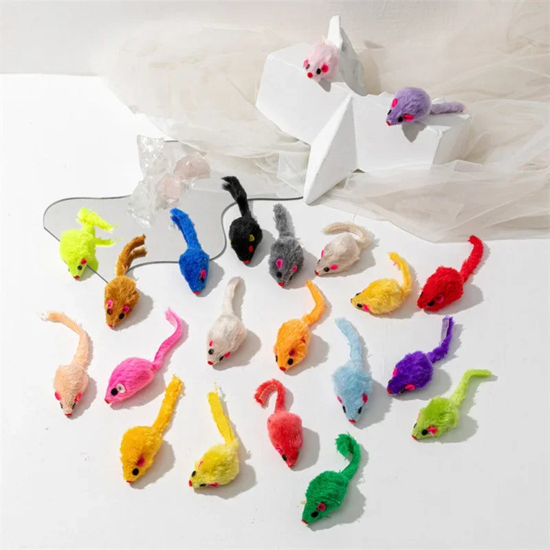 Feather Cat Mouse Toy – Rabbit Fur Rainbow Ball Kitten Toy