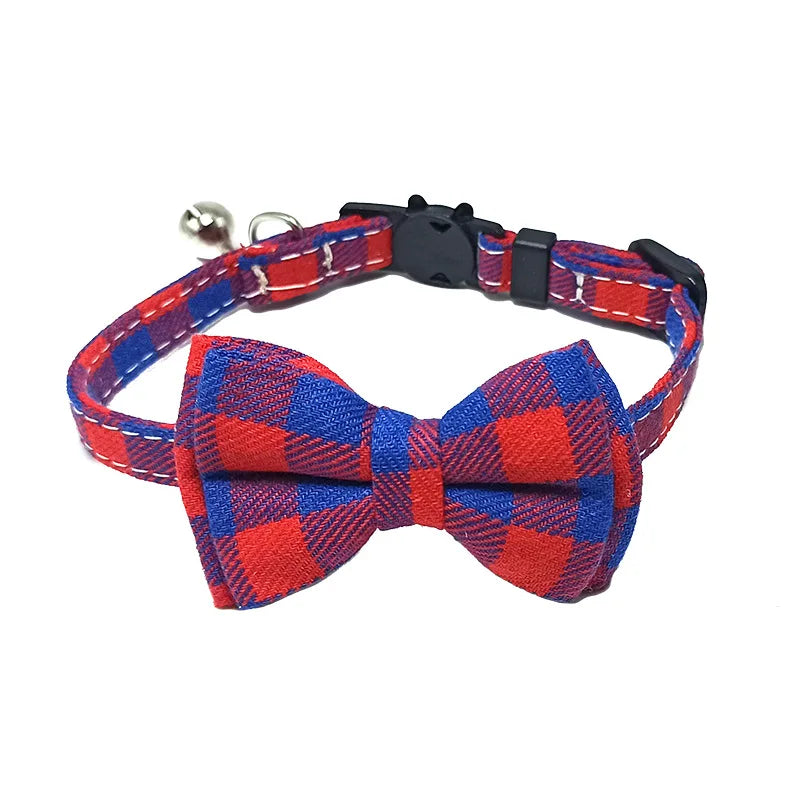 Breakaway Cat Collar with Bell – Plaid Bow Tie Adjustable Collar