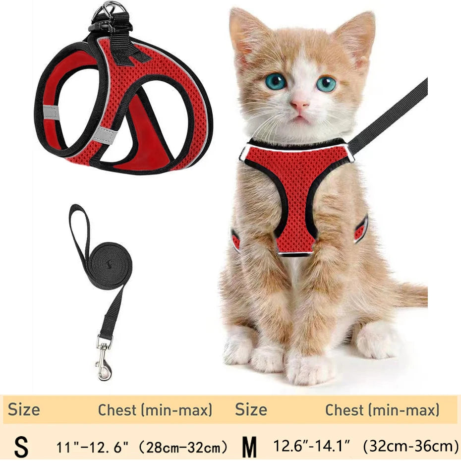 Cat Harness and Leash – Adjustable Reflective Soft Mesh Vest