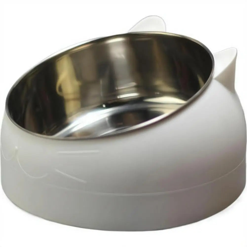 Eco-Friendly1PC Stainless Steel Cat Bowl, 15° Inclined Pet Food Dish with Non-Slip Base, Anti-Choke Feeder for Cats/Kittens/Dogs