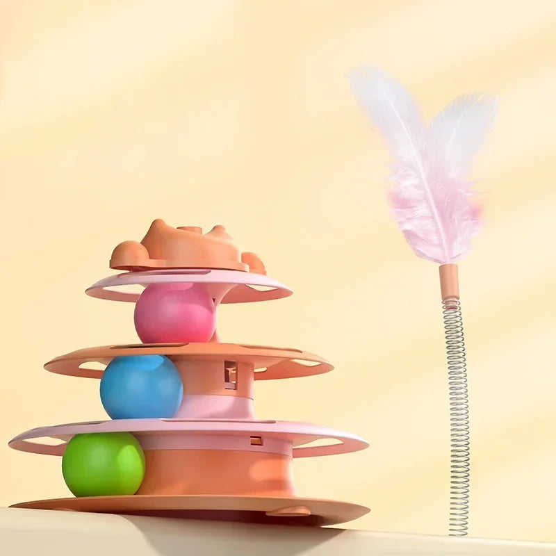 Interactive Cat Toy – Rotating Feather Tower with Ball