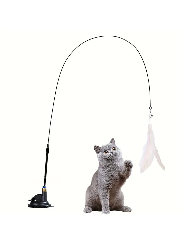 Interactive Cat Toy with Bell, Feather Wand & Suction Cup