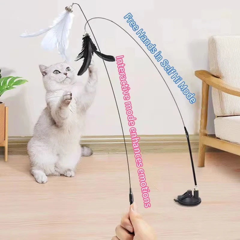 Interactive Cat Toy – Feather Teaser Wand with Suction Cup