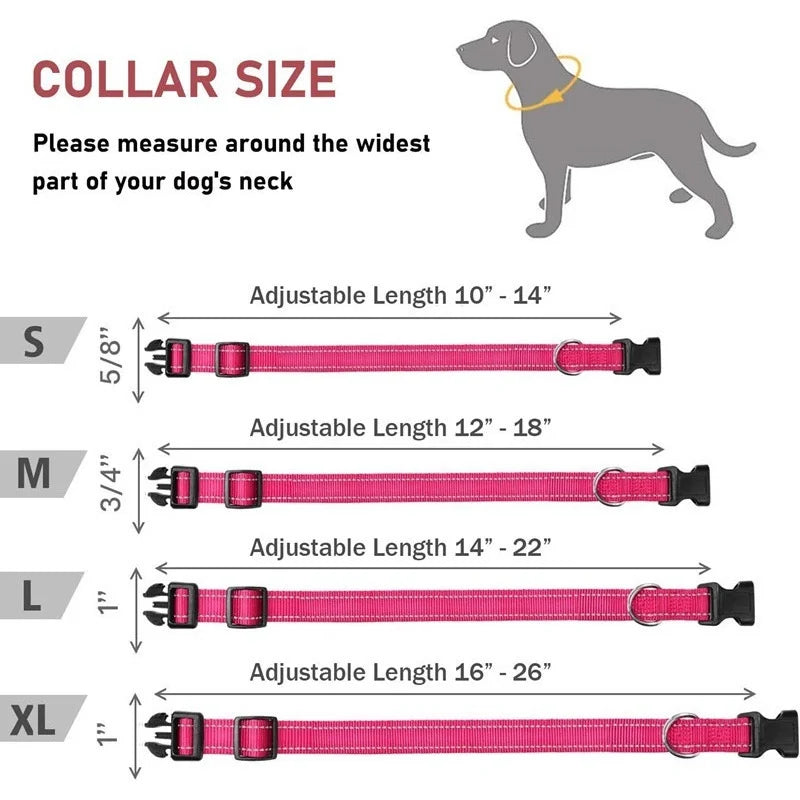 Reflective Dog Collar, Adjustable Nylon Safety Collar for Small & Medium Dogs