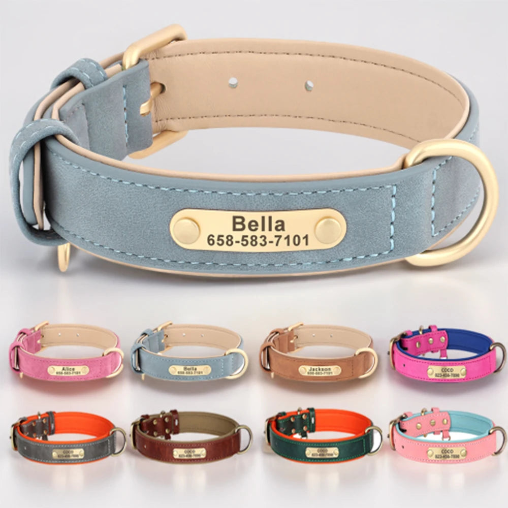 Personalized Dog Collar – Custom Engraved PU Leather ID Tag