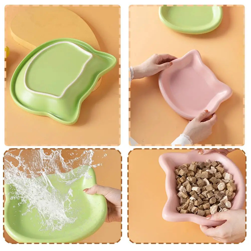 Cat Food Bowl – Shallow Plastic Cat Feeding Dish for Wet & Dry Food
