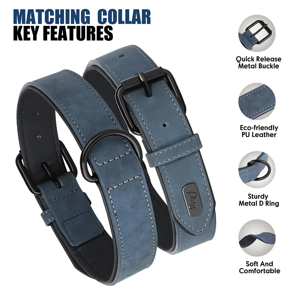 PU Leather Dog Collar and Leash Set, Adjustable Padded