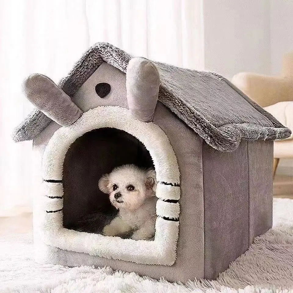 Dog House Bed – Washable Warm Pet Bed for Small Dogs & Cats