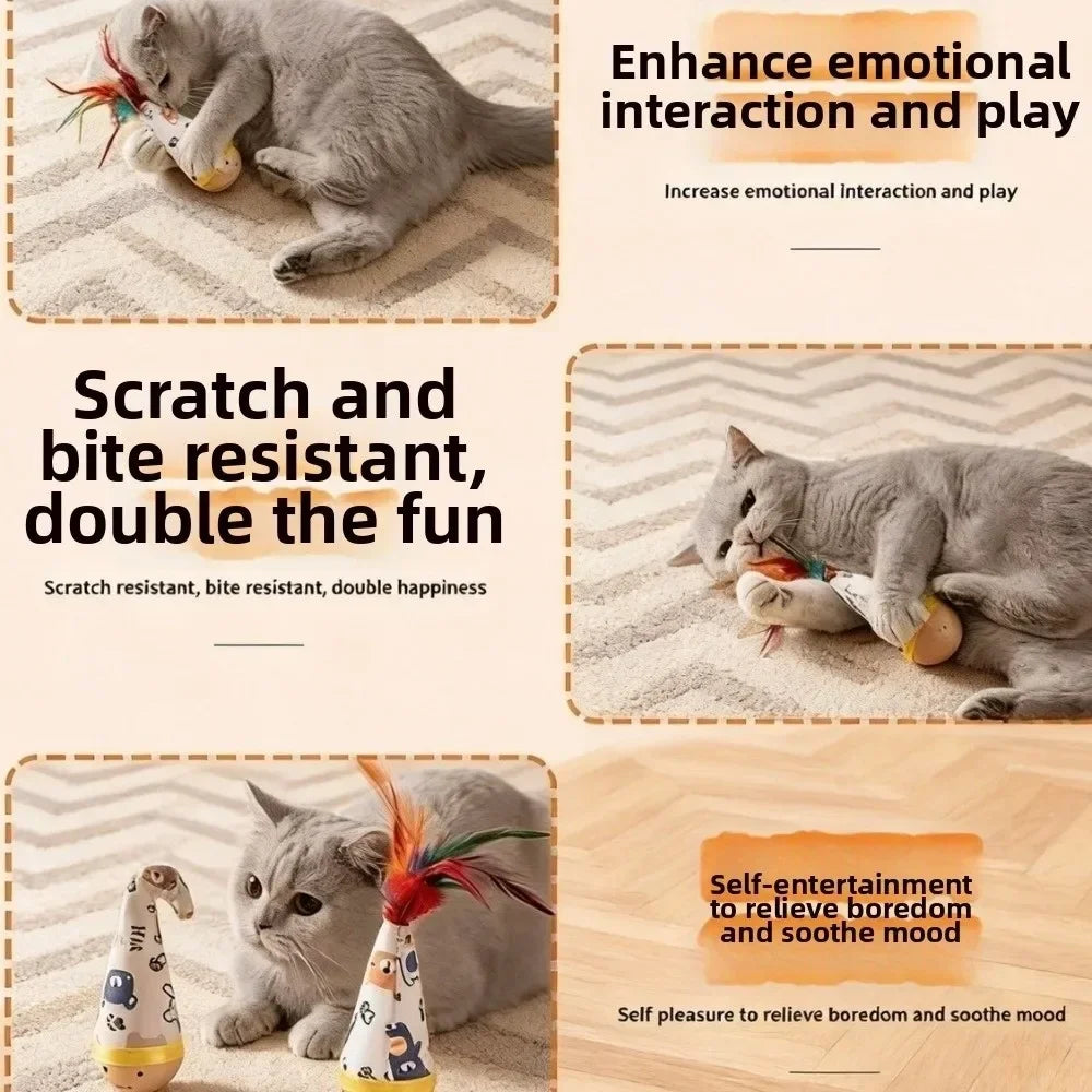 Cat Wobbler Toy – Interactive Wooden Tumbler