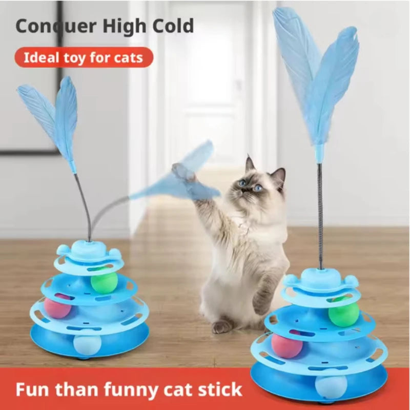 Interactive Cat Toy – Rotating Feather Tower with Ball